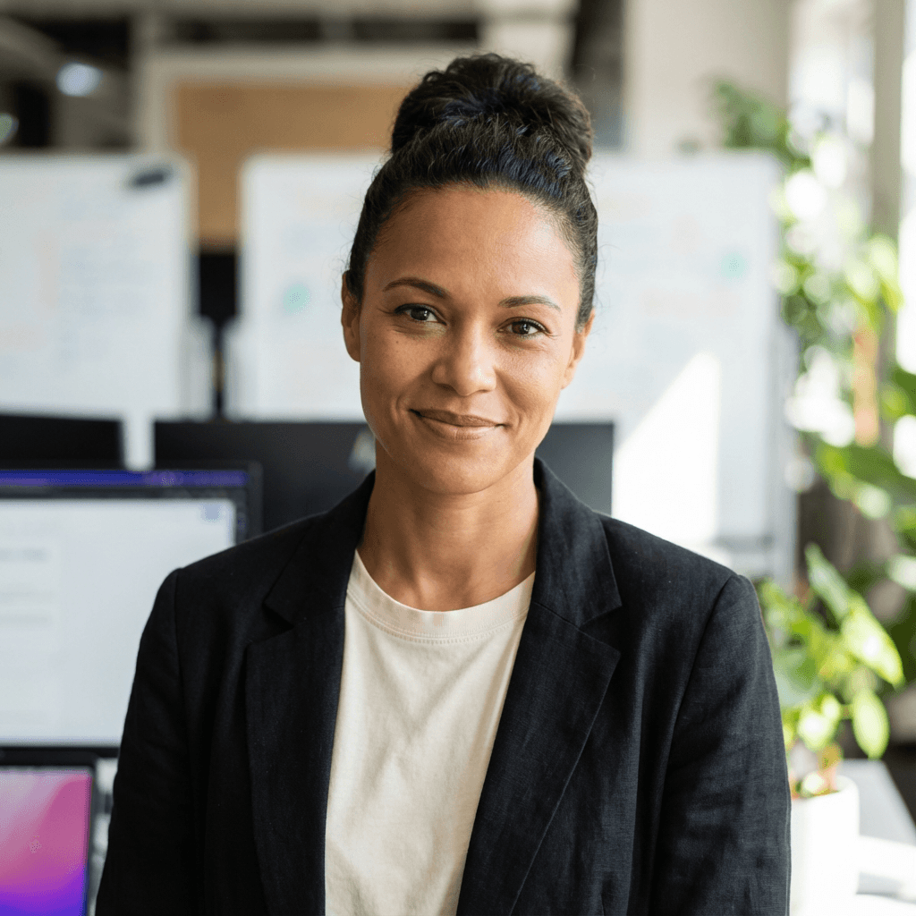 Helena Cardoso, diretora comercial, em ambiente de escritório profissional